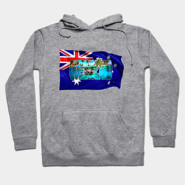 QUEENSLAND - Australia Turtle with Flag Hoodie by TouristMerch